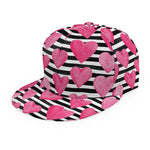 Black And White Striped Heart Print Snapback Cap