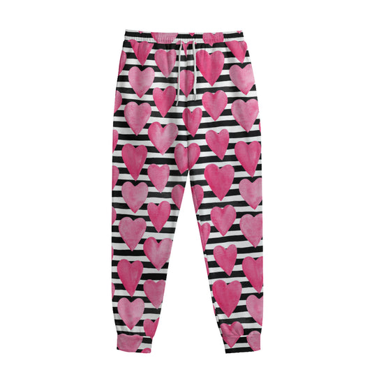 Black And White Striped Heart Print Sweatpants