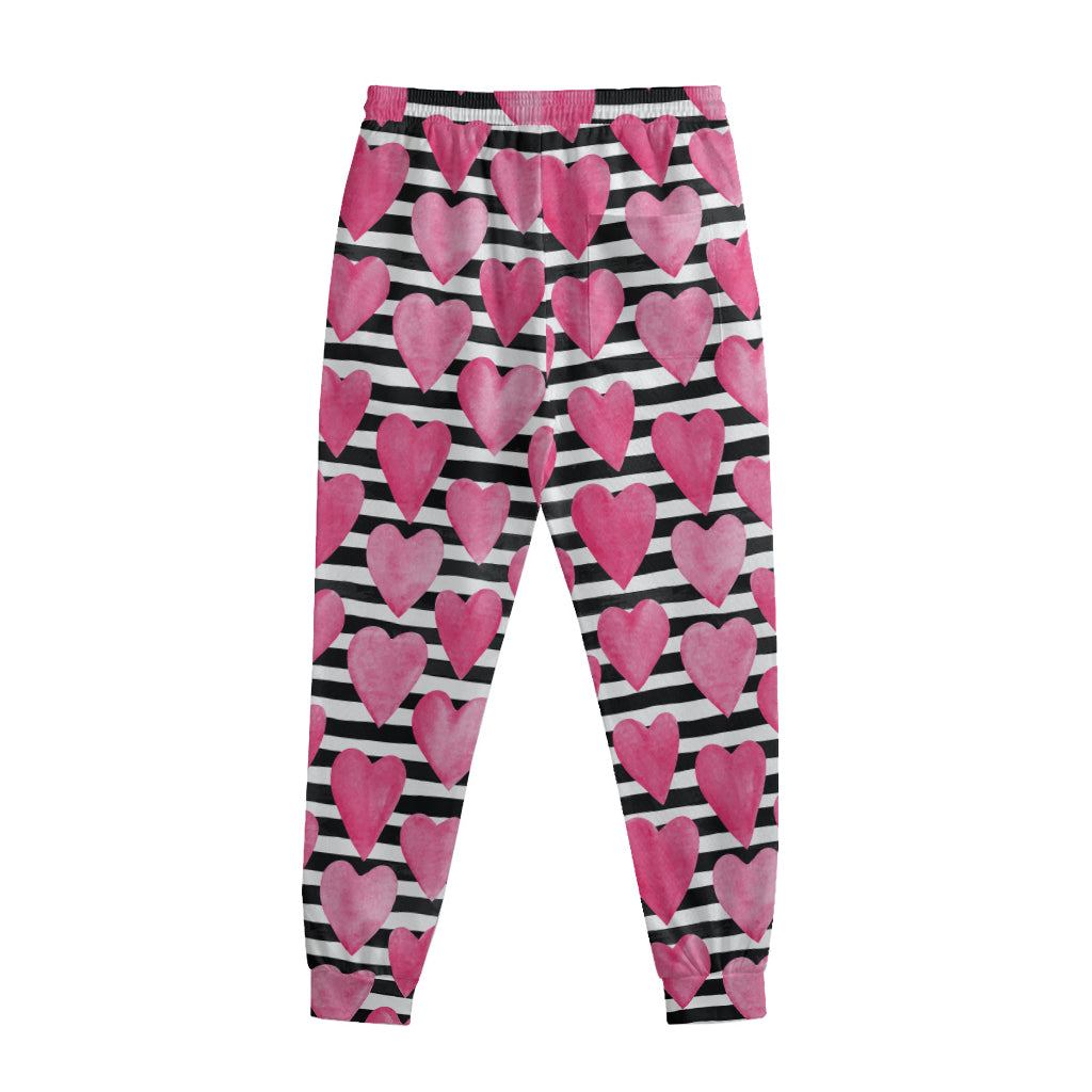 Black And White Striped Heart Print Sweatpants