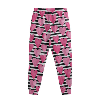 Black And White Striped Heart Print Sweatpants