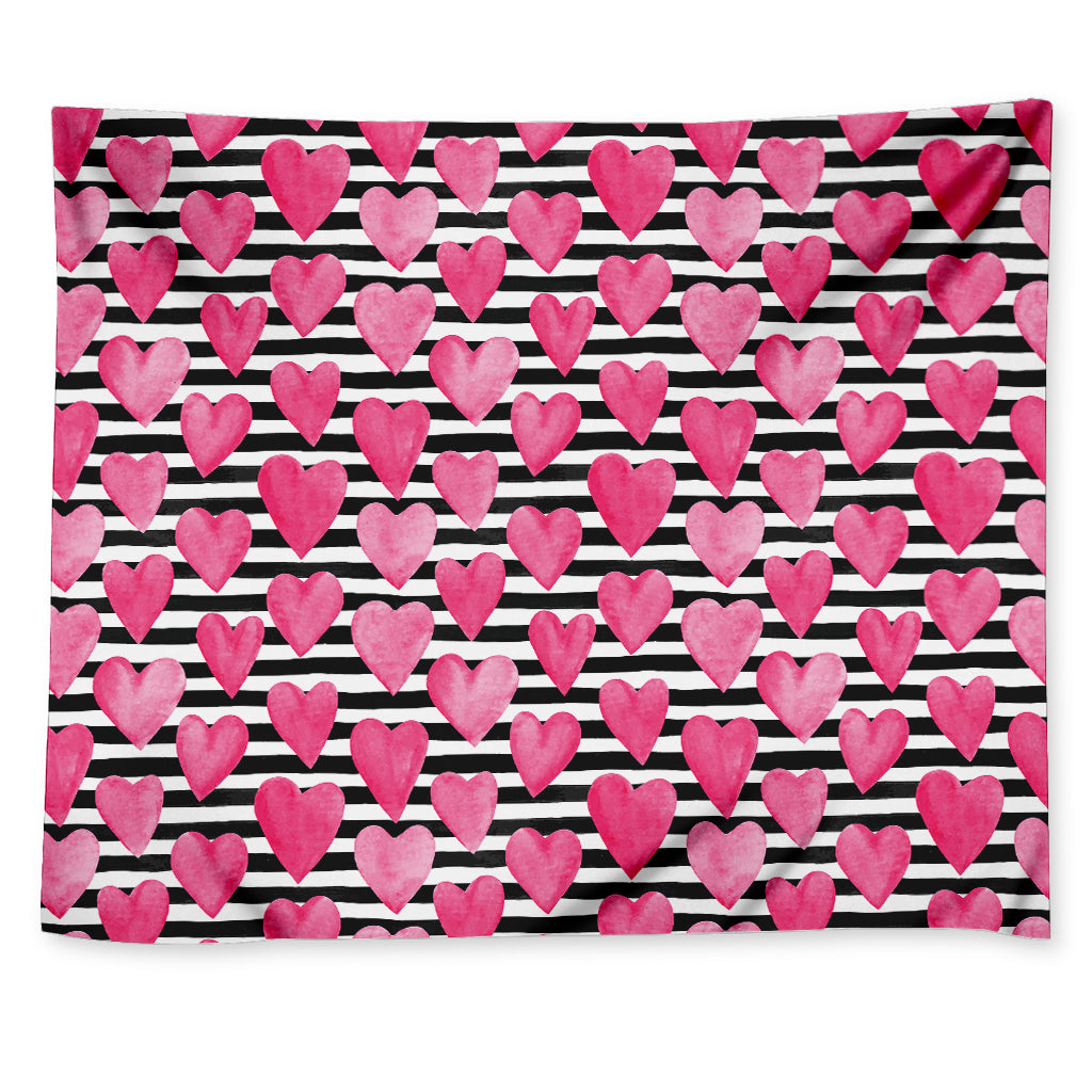Black And White Striped Heart Print Tapestry