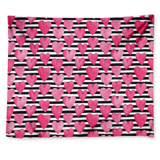 Black And White Striped Heart Print Tapestry