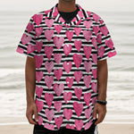 Black And White Striped Heart Print Textured Short Sleeve Shirt