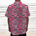 Black And White Striped Heart Print Textured Short Sleeve Shirt