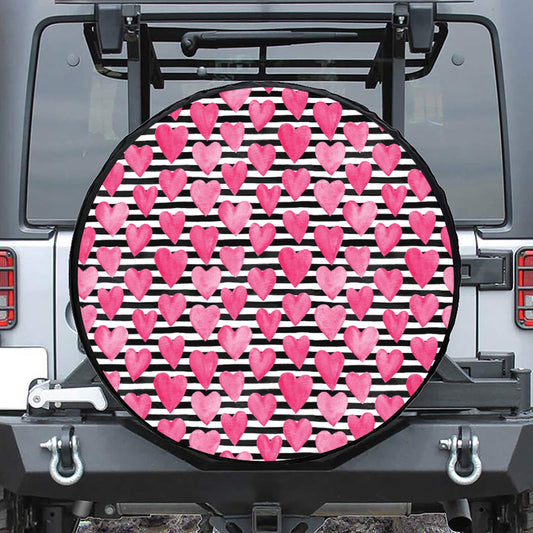 Black And White Striped Heart Print Tire Cover