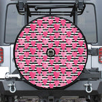 Black And White Striped Heart Print Tire Cover With Camera Hole