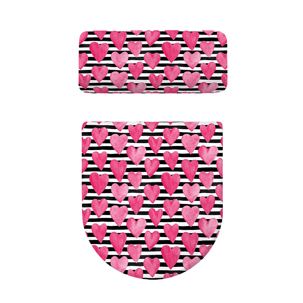 Black And White Striped Heart Print Toilet Lid And Tank Cover Set