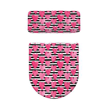 Black And White Striped Heart Print Toilet Lid And Tank Cover Set