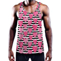 Black And White Striped Heart Print Men's Workout Tank Top