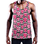 Black And White Striped Heart Print Training Tank Top