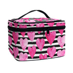 Black And White Striped Heart Print Travel Makeup Bag