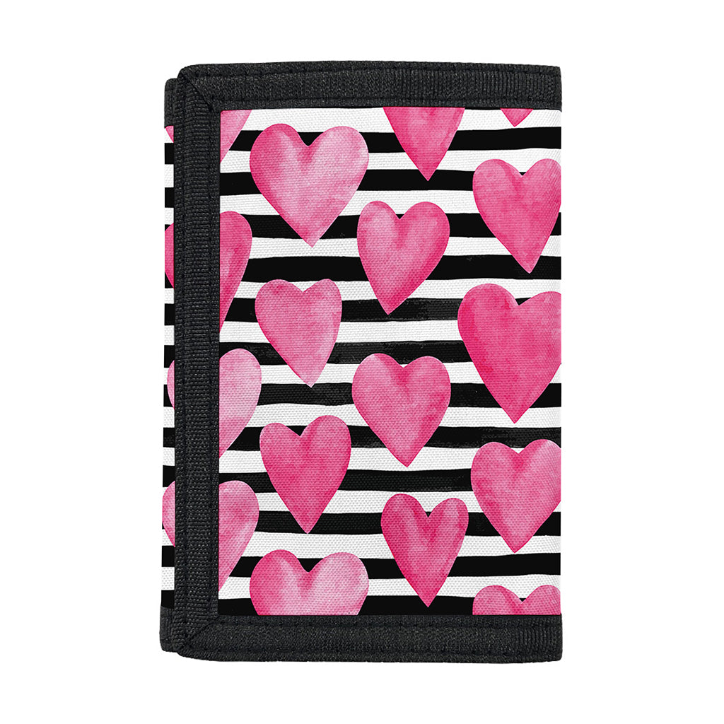 Black And White Striped Heart Print Trifold Wallet