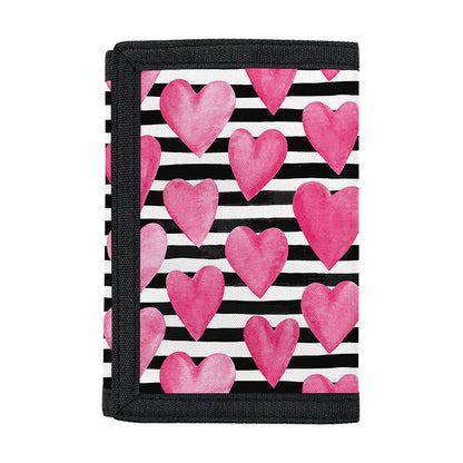 Black And White Striped Heart Print Trifold Wallet