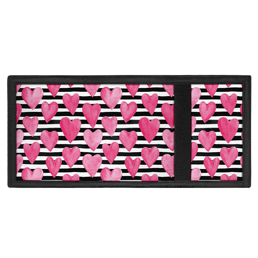 Black And White Striped Heart Print Trifold Wallet