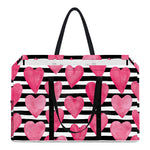 Black And White Striped Heart Print Utility Tote Bag
