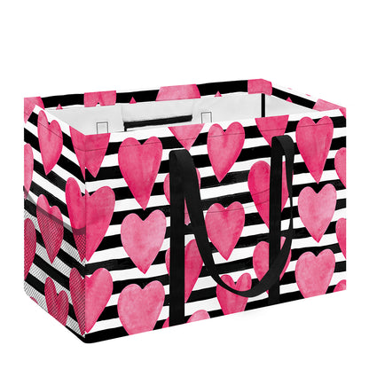 Black And White Striped Heart Print Utility Tote Bag