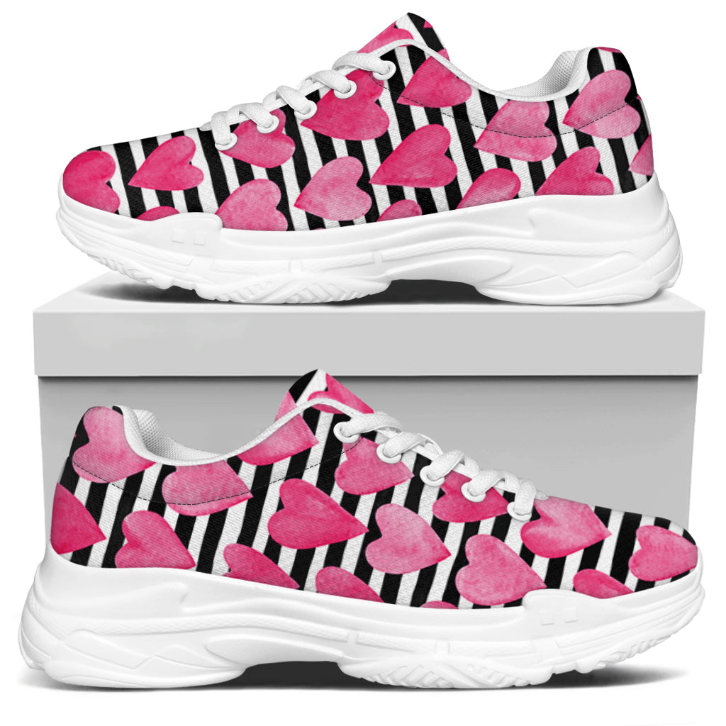 Black And White Striped Heart Print White Chunky Shoes
