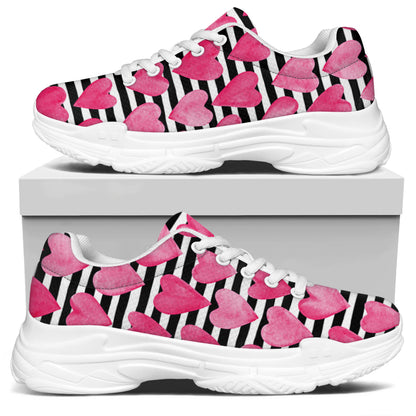 Black And White Striped Heart Print White Chunky Shoes