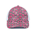 Black And White Striped Heart Print White Mesh Trucker Hat