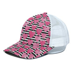 Black And White Striped Heart Print White Mesh Trucker Cap