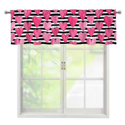 Black And White Striped Heart Print Window Valance