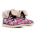 Black And White Striped Heart Print Winter Boots