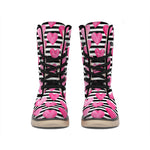 Black And White Striped Heart Print Winter Boots