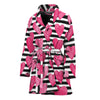 Black And White Striped Heart Print Women's Bathrobe