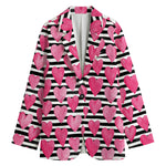 Black And White Striped Heart Print Women's Blazer