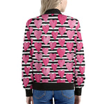 Black And White Striped Heart Print Women's Bomber Jacket