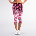Black And White Striped Heart Print Women's Capri Leggings