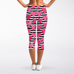 Black And White Striped Heart Print Women's Capri Leggings
