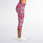 Black And White Striped Heart Print Women's Capri Leggings