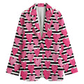 Black And White Striped Heart Print Women's Cotton Blazer