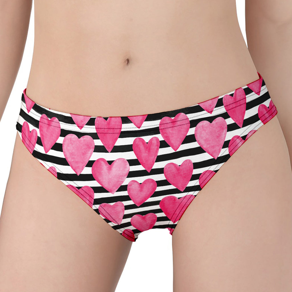 Black And White Striped Heart Print Women's Panties