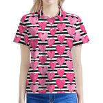 Black And White Striped Heart Print Women's Polo Shirt
