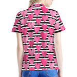 Black And White Striped Heart Print Women's Polo Shirt