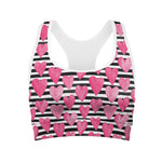 Black And White Striped Heart Print Women's Sports Bra