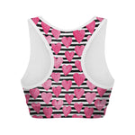 Black And White Striped Heart Print Women's Sports Bra