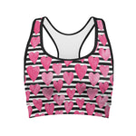 Black And White Striped Heart Print Women's Sports Bra