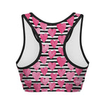 Black And White Striped Heart Print Women's Sports Bra