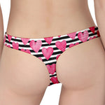 Black And White Striped Heart Print Women's Thong