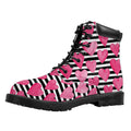Black And White Striped Heart Print Padded Collar Lace Up Boots