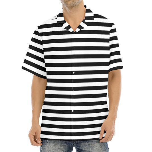 Black And White Striped Pattern Print Aloha Shirt