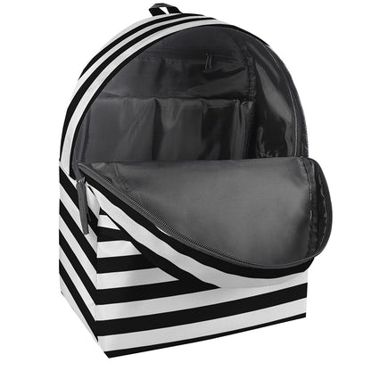 Black And White Striped Pattern Print Backpack