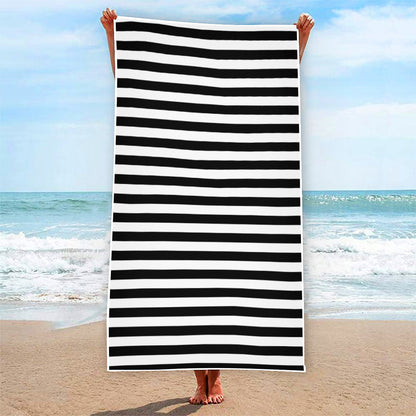 Black And White Striped Pattern Print Beach Towel
