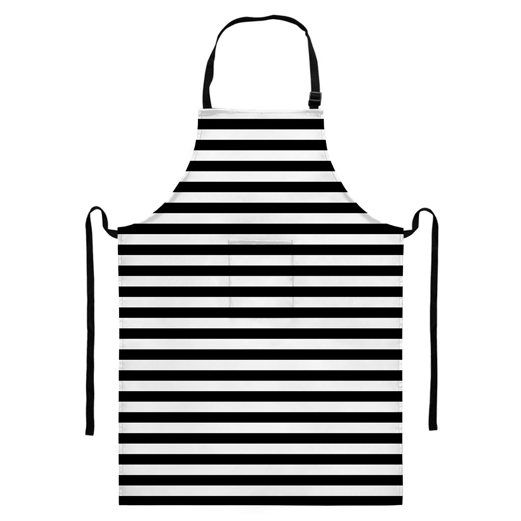 Black And White Striped Pattern Print Bib Apron With Pocket