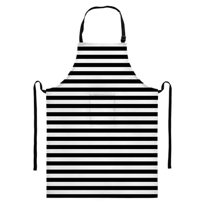 Black And White Striped Pattern Print Bib Apron With Pocket