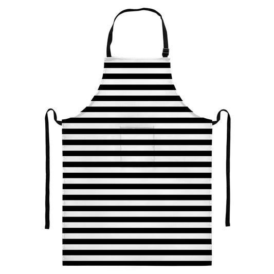 Black And White Striped Pattern Print Bib Apron With Pocket