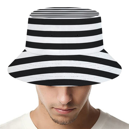 Black And White Striped Pattern Print Bucket Hat